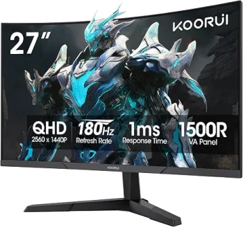 KOORUI 27 Inch Curved Gaming Monitor QHD 180Hz