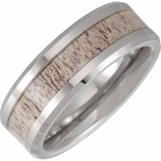 Tungsten Beveled-Edge Velvet Antler Wood Inlay