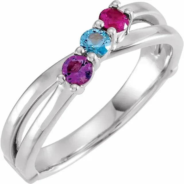 Sterling Silver 3-Stone Family Ring