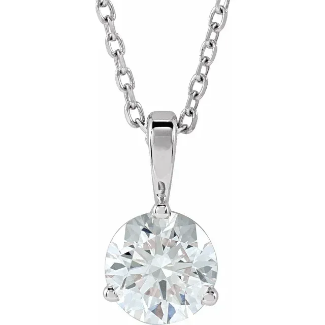 3/4 CT White Gold Diamond Solitaire 3-Prong Necklace