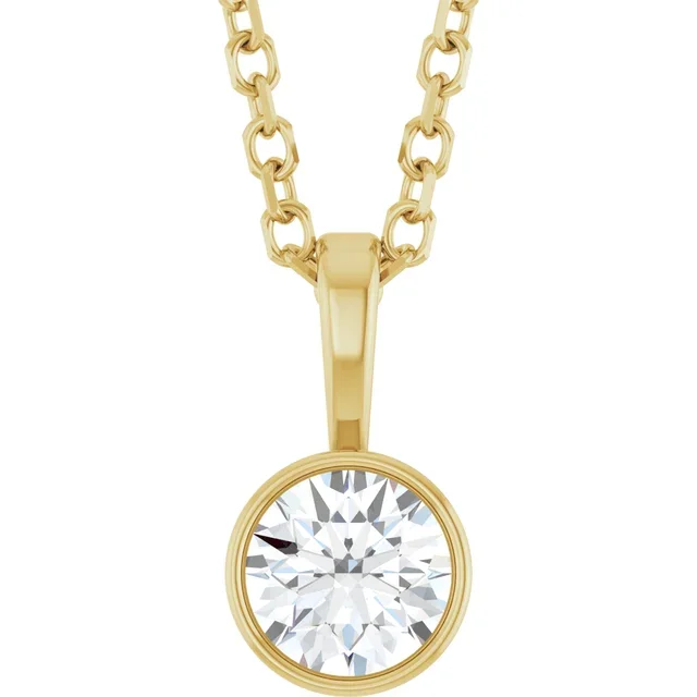 14K Yellow Gold 1/4 CT Diamond Bezel-Set Solitaire Necklace