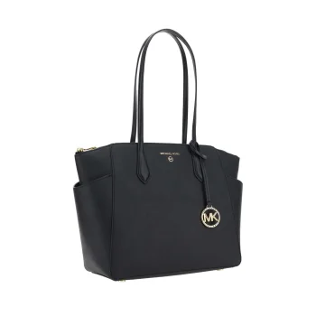 SOLID SAFFIANO BLACK LEATHER MD TZ TOTE