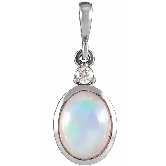 White Gold Bezel-Set Cabochon Pendant